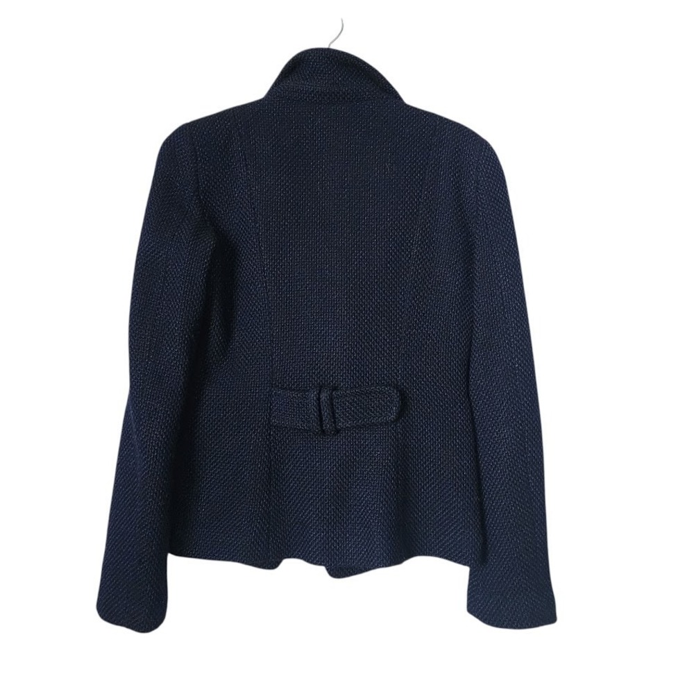 EMPORIO ARMANI Navy Blue Textured Knit Blazer Jacket Asymmetric Pocket Sz 8 - Picture 2 of 7